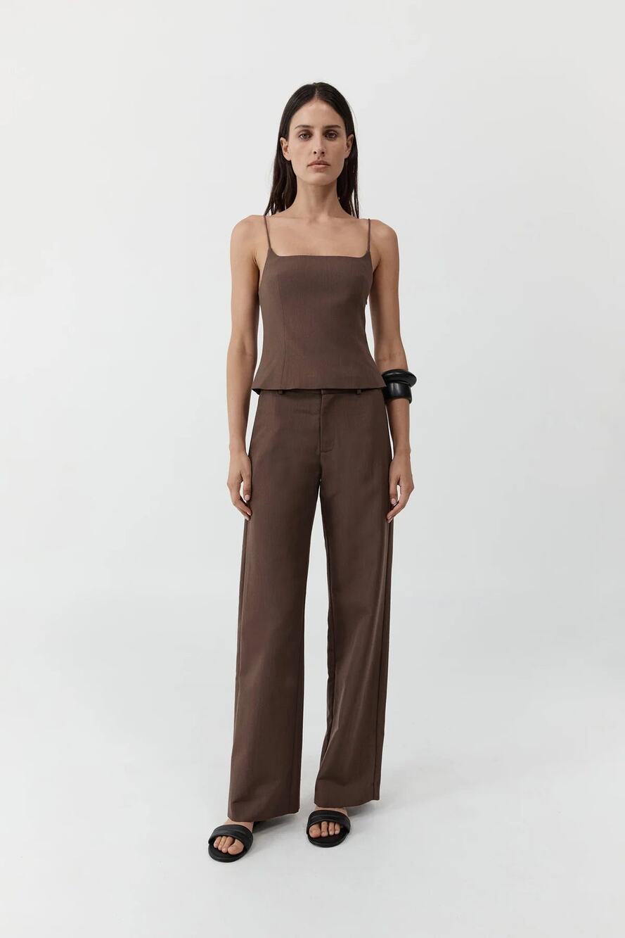 NWT St. Agni Silk Canvas Cami & Carter Trousers Pants Set Mud Top M / Bottom S
